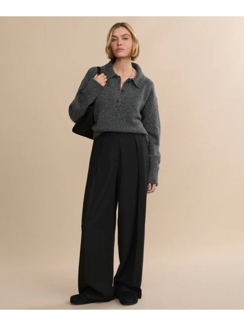 Jenni Kayne Cashmere Burke Polo Charcoal Donegal Gray Polo Knit XS - Picture 2 of 10